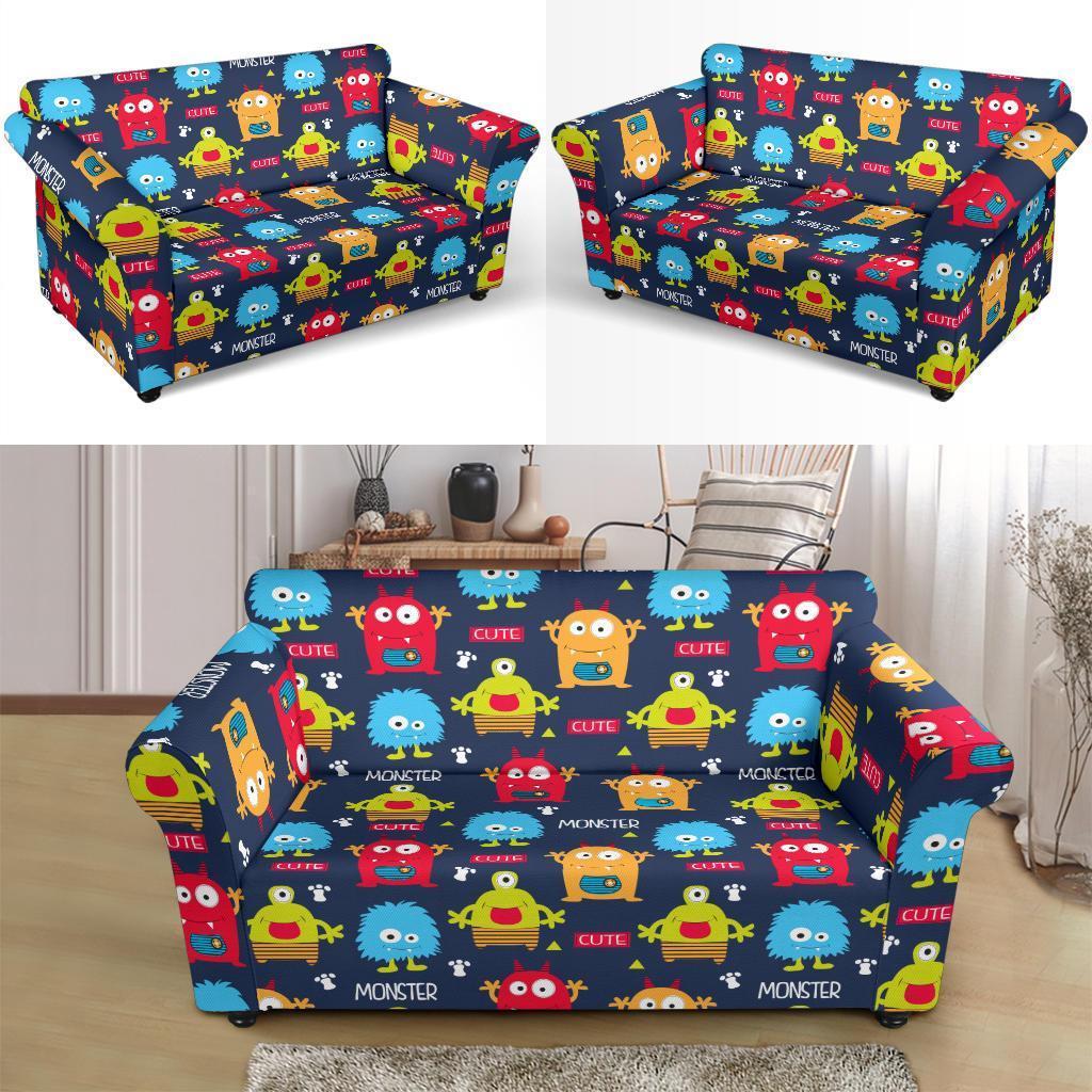 Monster Fluffy Pattern Print Loveseat Cover-grizzshop