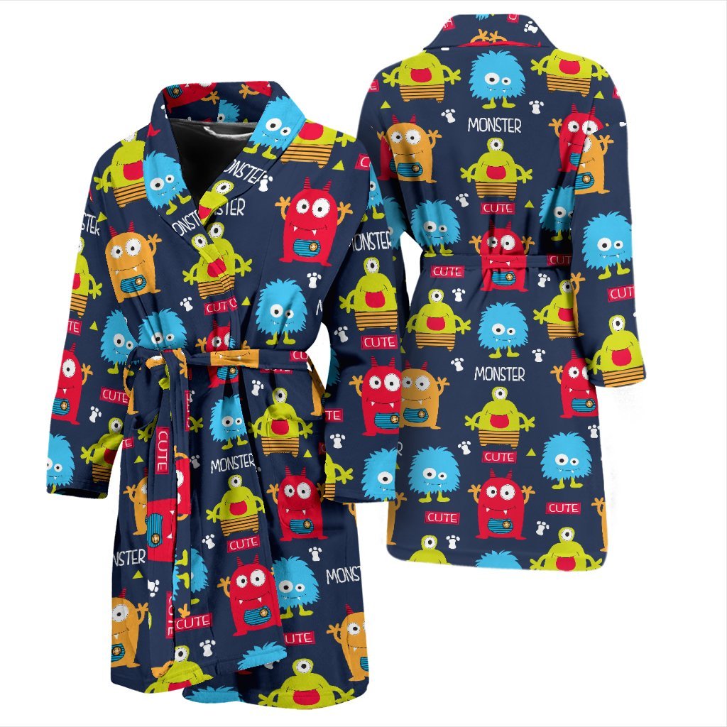 Monster Fluffy Pattern Print Men Long Robe-grizzshop