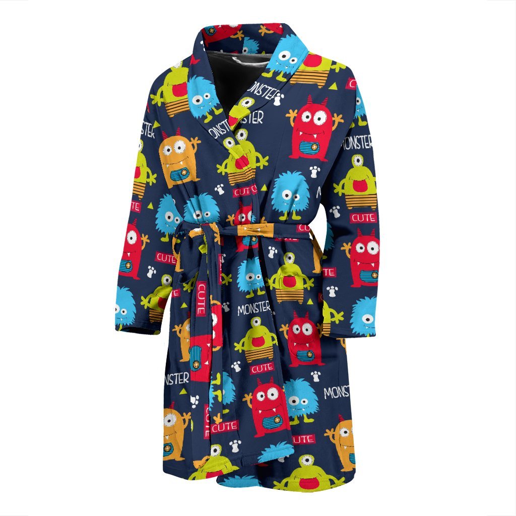 Monster Fluffy Pattern Print Men Long Robe-grizzshop