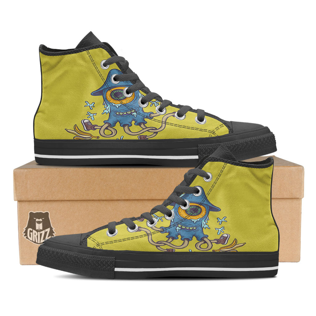 Monster Graffiti Characters Print Black High Top Shoes-grizzshop