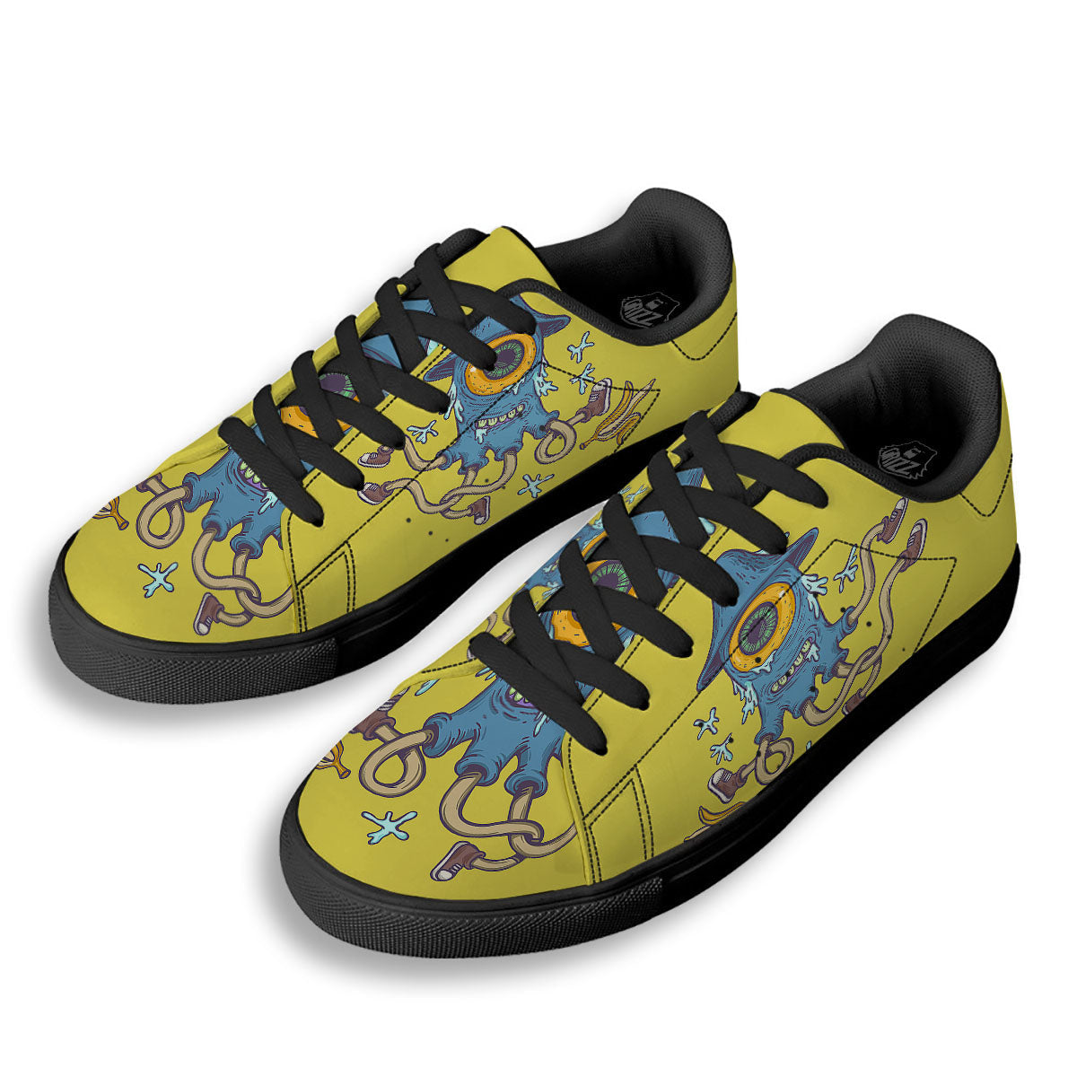 Monster Graffiti Characters Print Black Low Top Sneakers-grizzshop