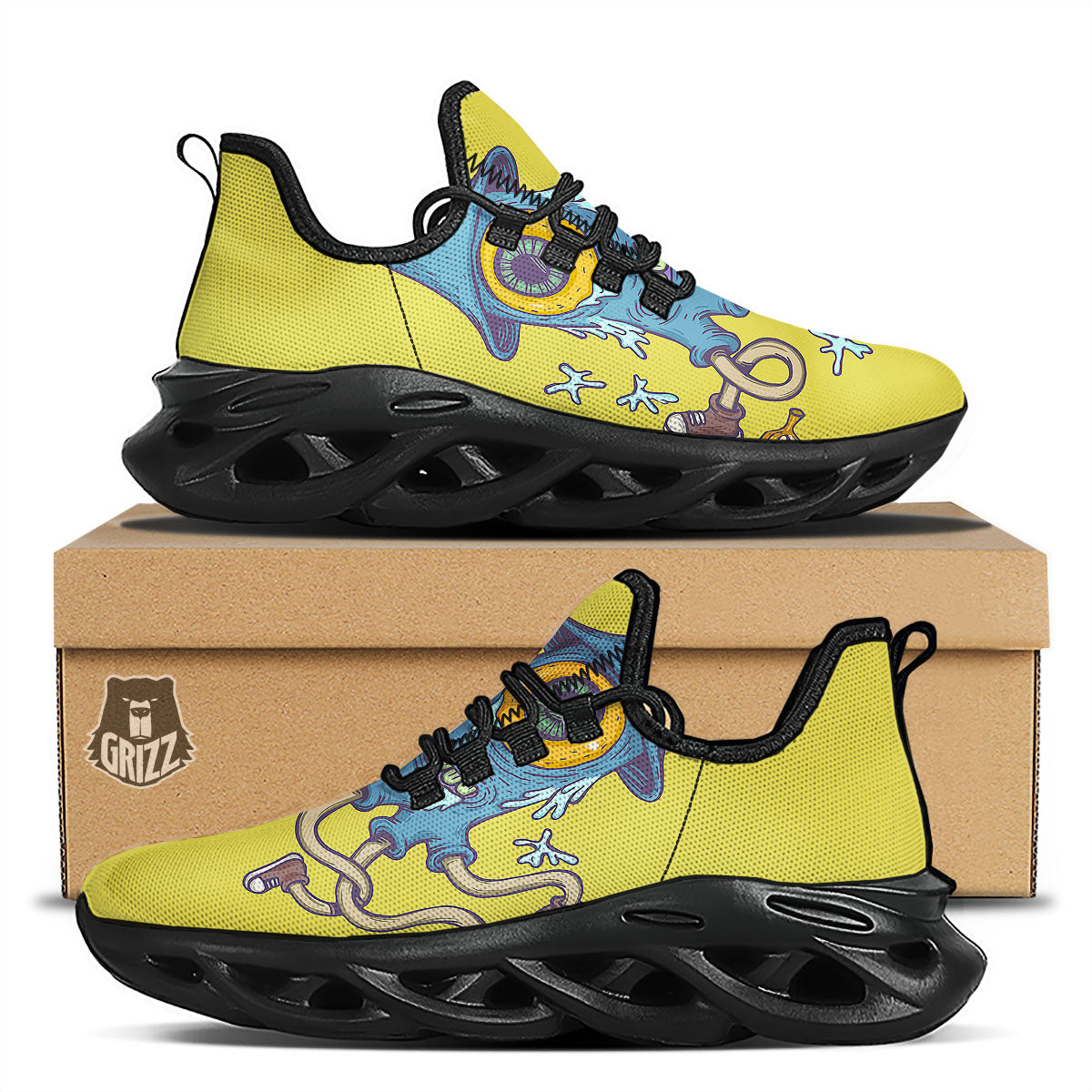 Monster Graffiti Characters Print Black Running Shoes-grizzshop