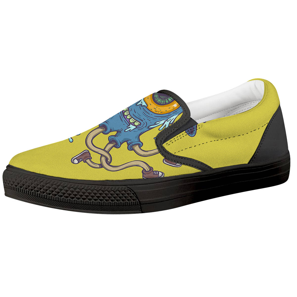 Monster Graffiti Characters Print Black Slip On Shoes-grizzshop