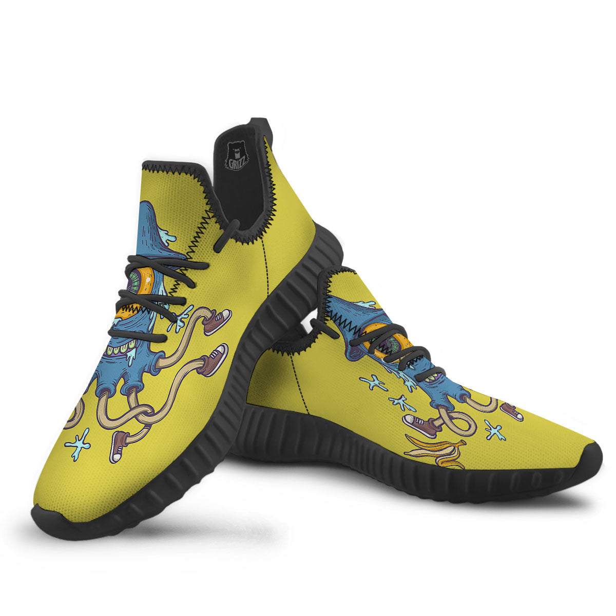 Monster Graffiti Characters Print Black Walking Shoes-grizzshop