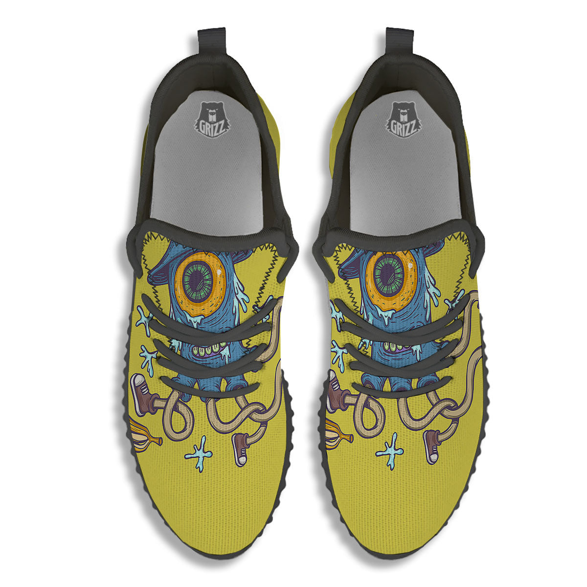 Monster Graffiti Characters Print Black Walking Shoes-grizzshop