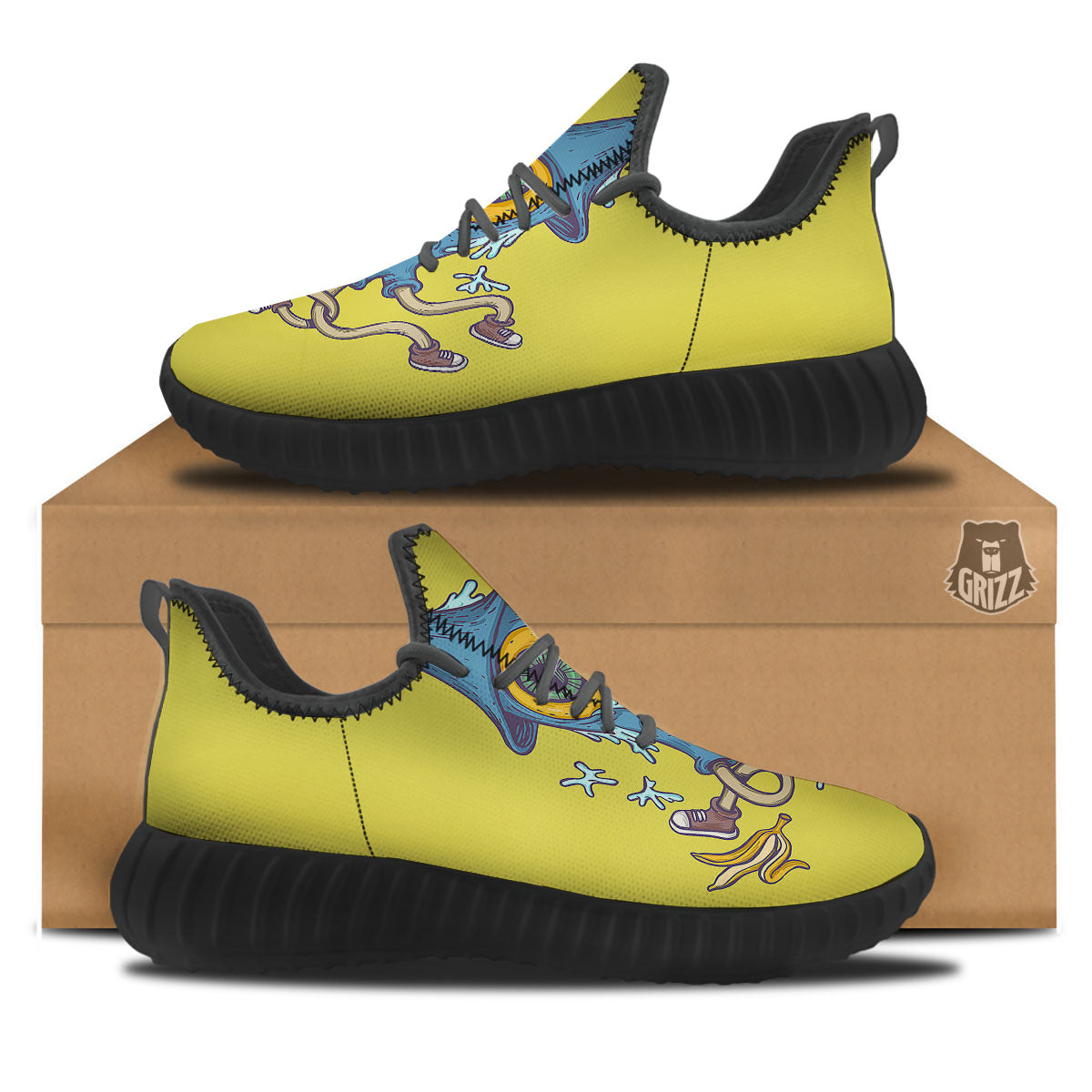 Monster Graffiti Characters Print Black Walking Shoes-grizzshop