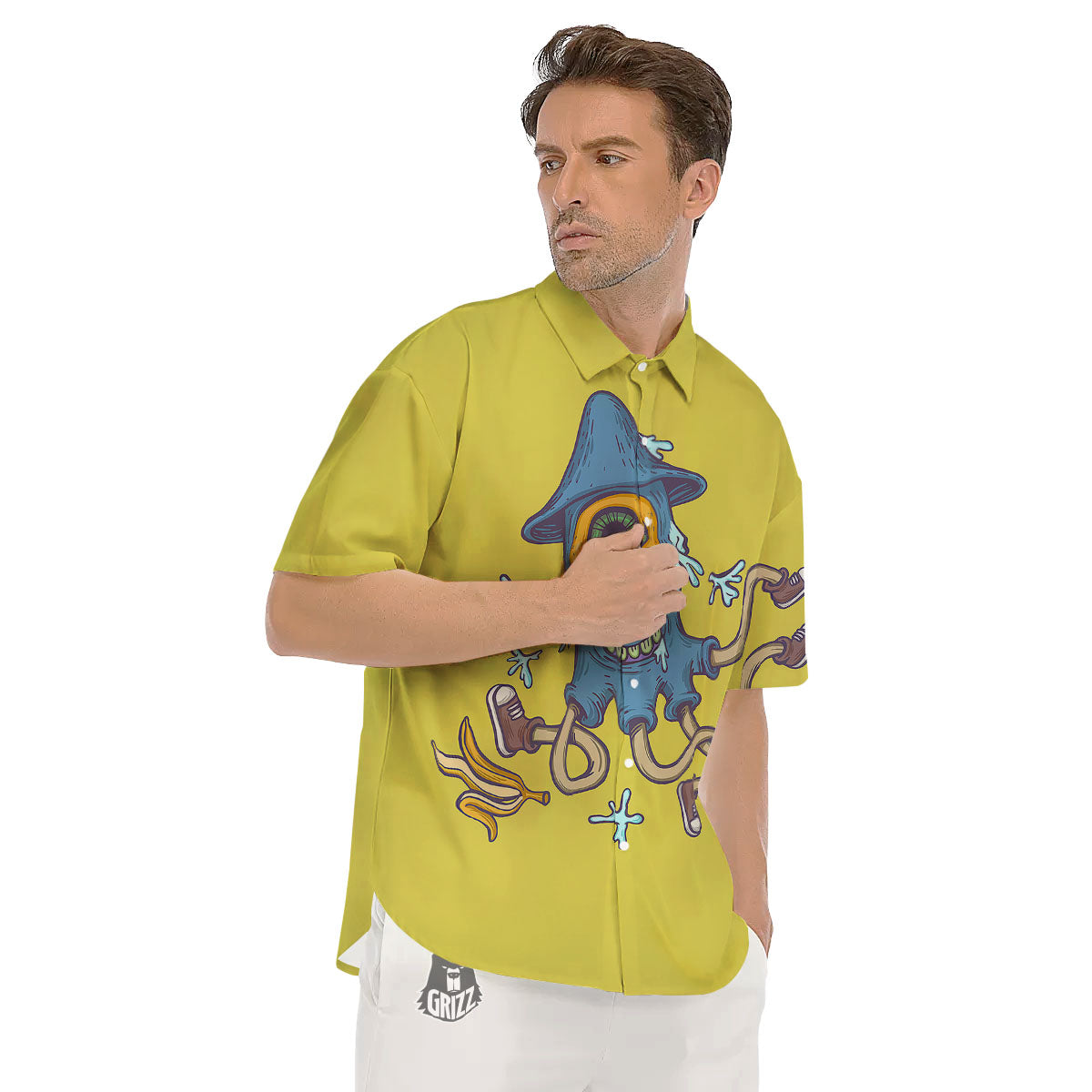 Monster Graffiti Characters Print Men's Short Sleeve Shirts-grizzshop