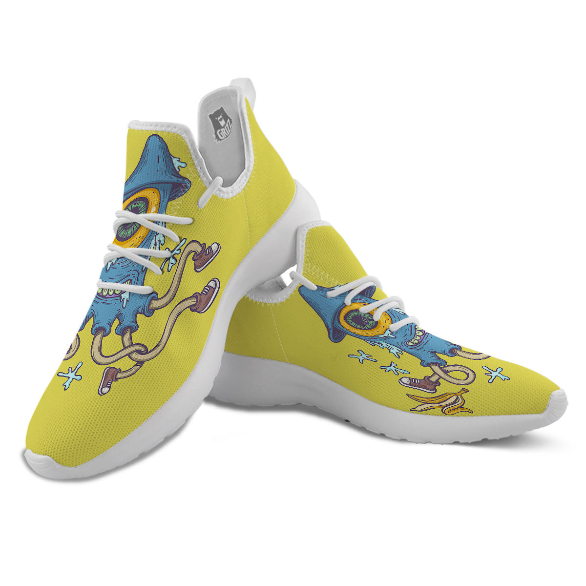 Monster Graffiti Characters Print White Athletic Shoes-grizzshop