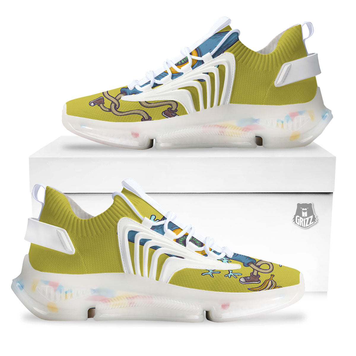 Monster Graffiti Characters Print White Gym Shoes-grizzshop