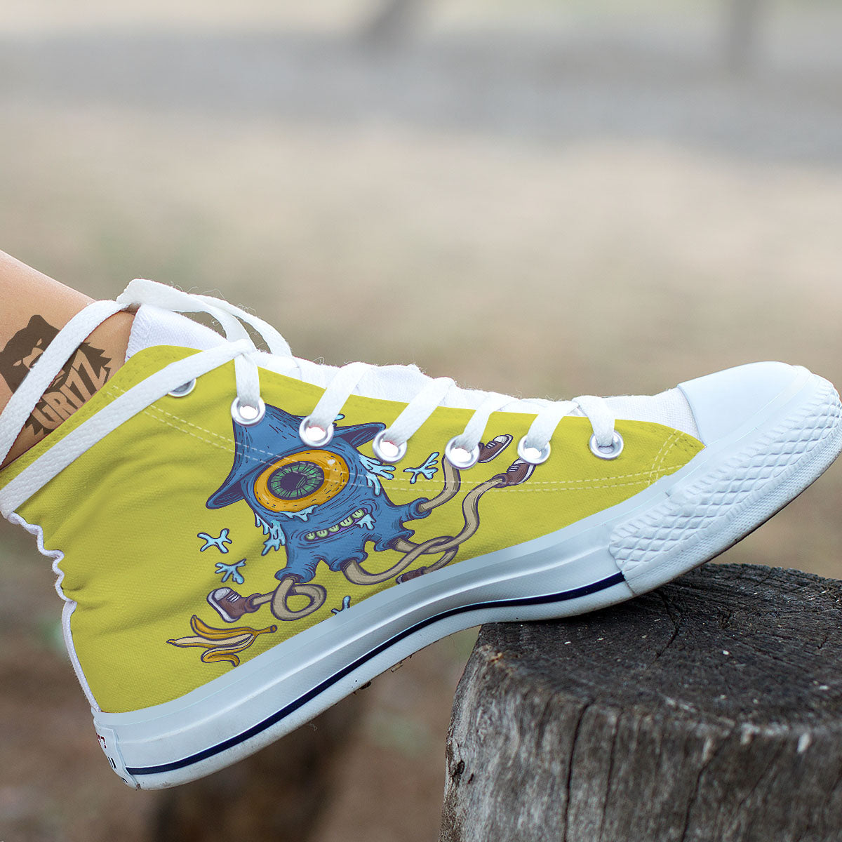 Monster Graffiti Characters Print White High Top Shoes-grizzshop