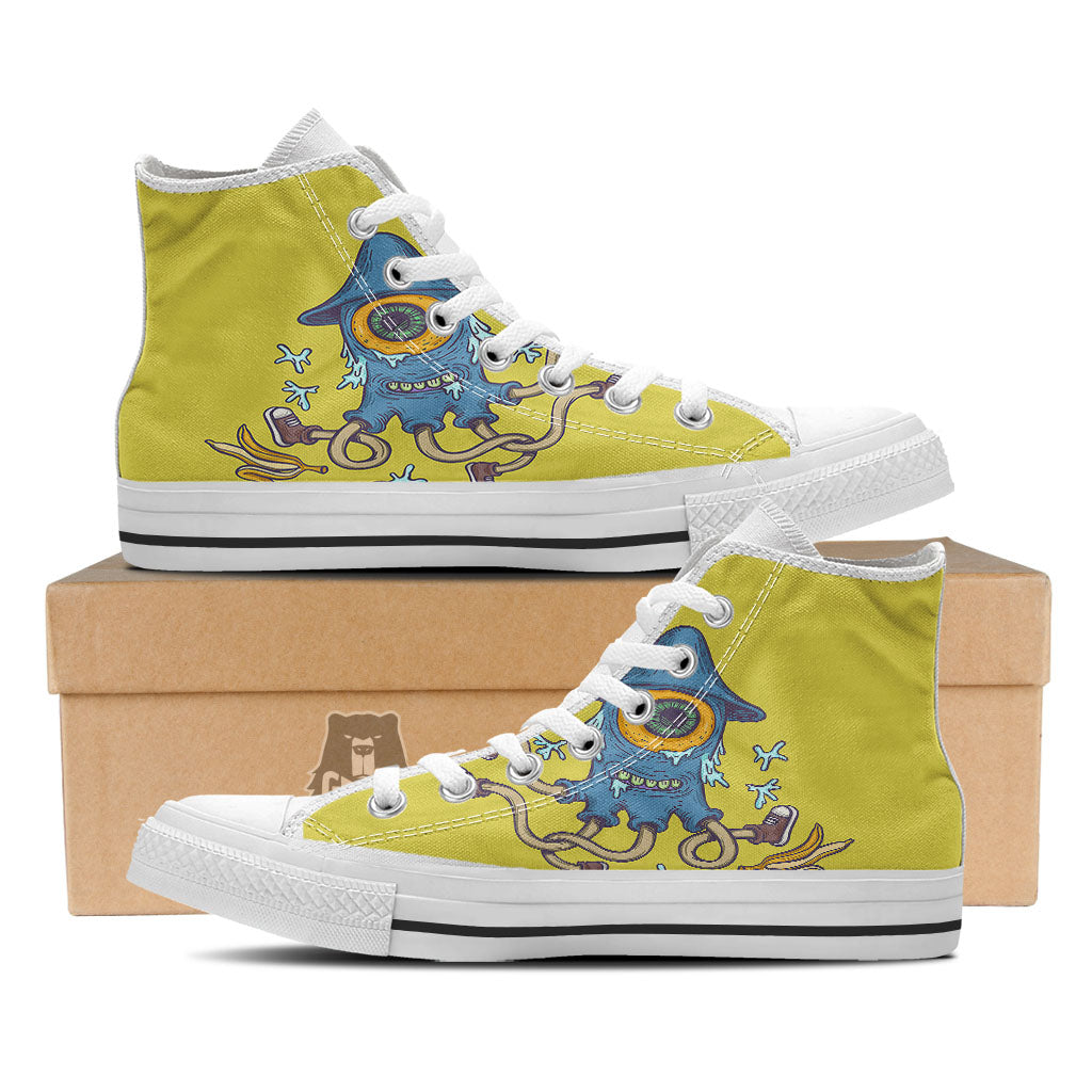 Monster Graffiti Characters Print White High Top Shoes-grizzshop