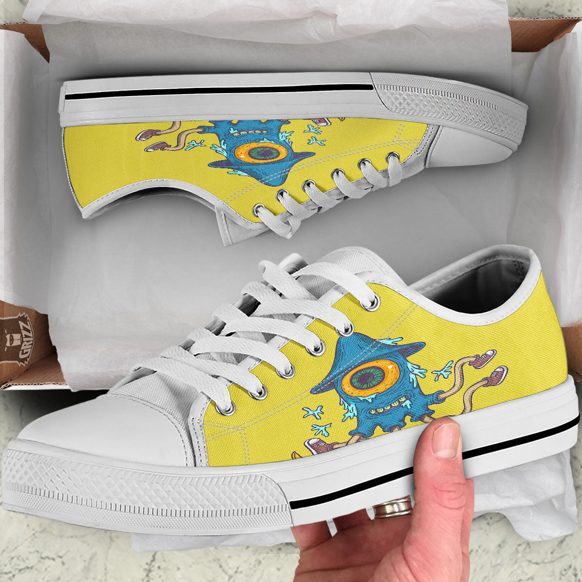 Monster Graffiti Characters Print White Low Top Shoes-grizzshop