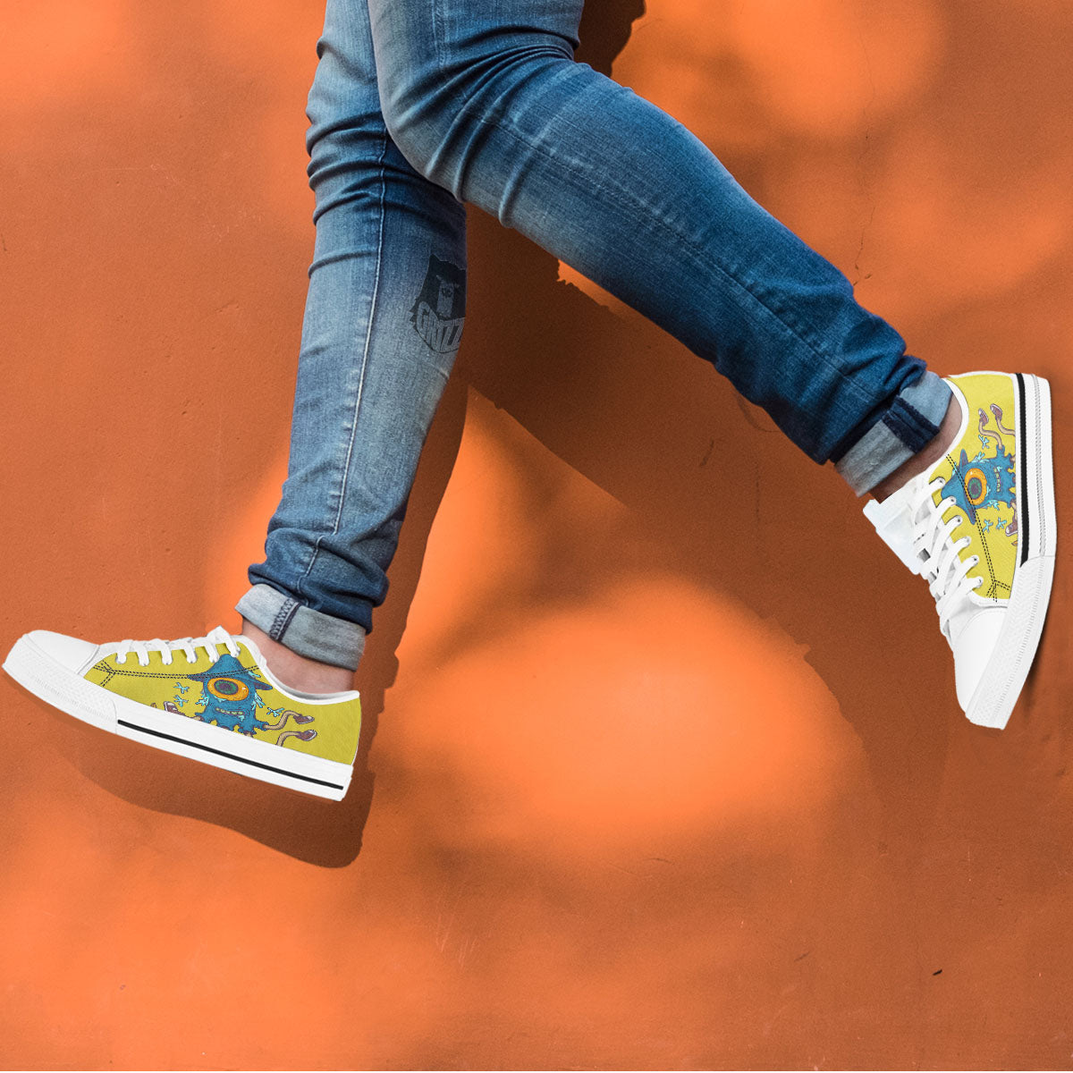 Monster Graffiti Characters Print White Low Top Shoes-grizzshop