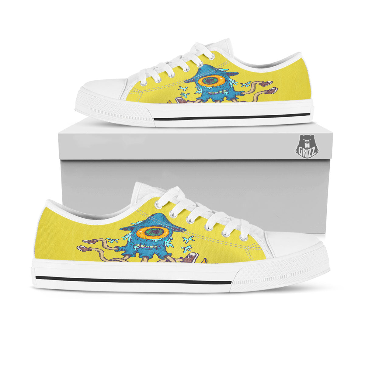 Monster Graffiti Characters Print White Low Top Shoes-grizzshop