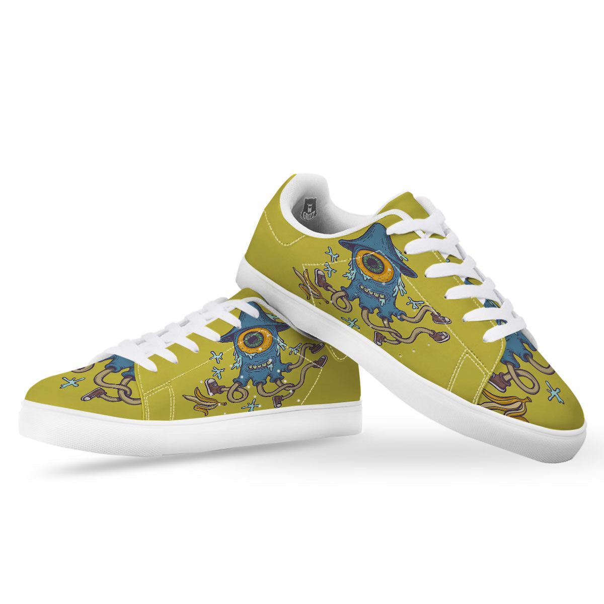 Monster Graffiti Characters Print White Low Top Sneakers-grizzshop