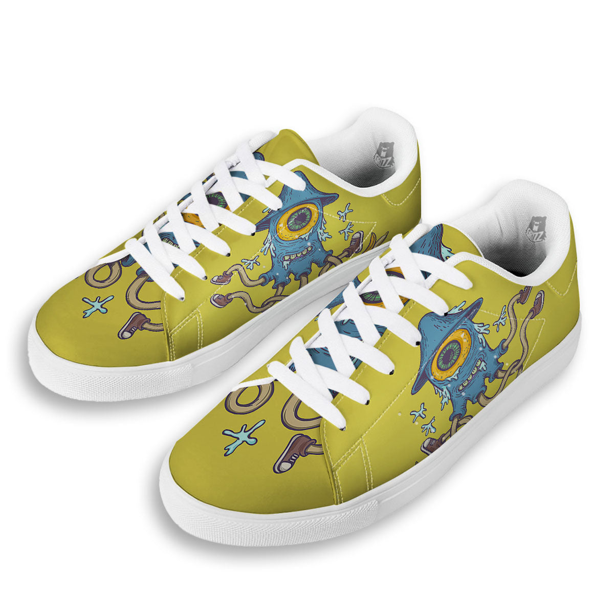 Monster Graffiti Characters Print White Low Top Sneakers-grizzshop