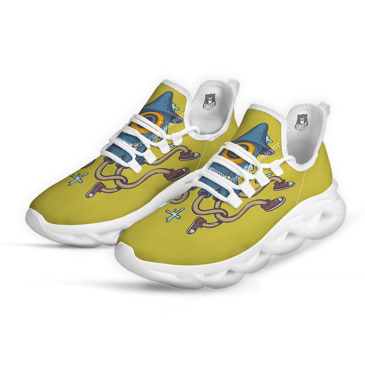 Monster Graffiti Characters Print White Running Shoes-grizzshop