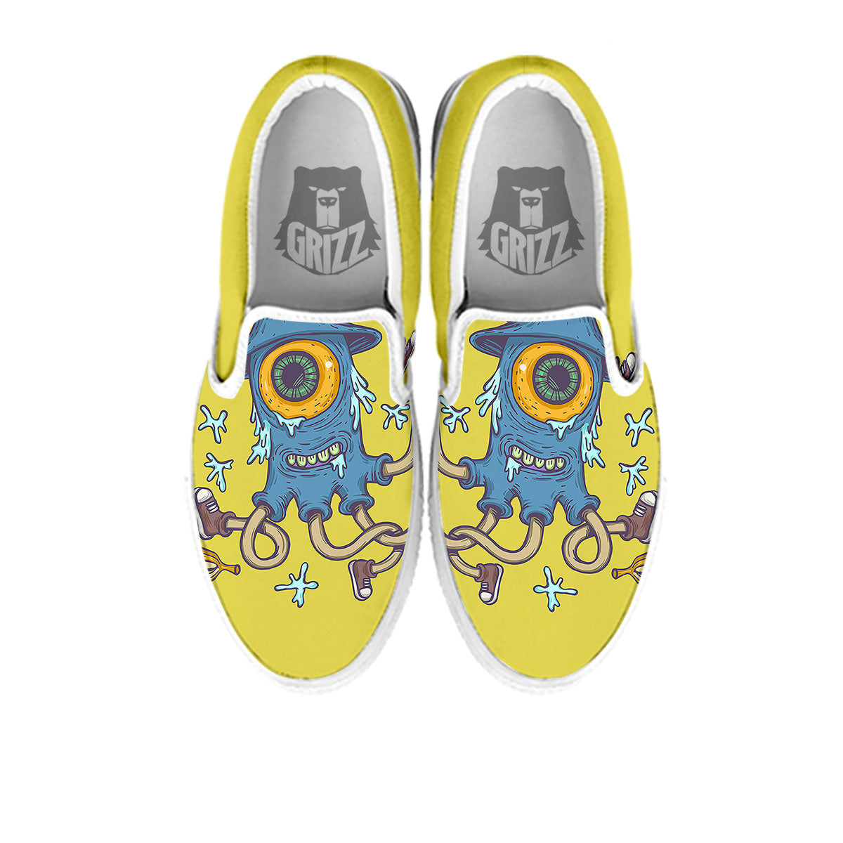 Monster Graffiti Characters Print White Slip On Shoes-grizzshop