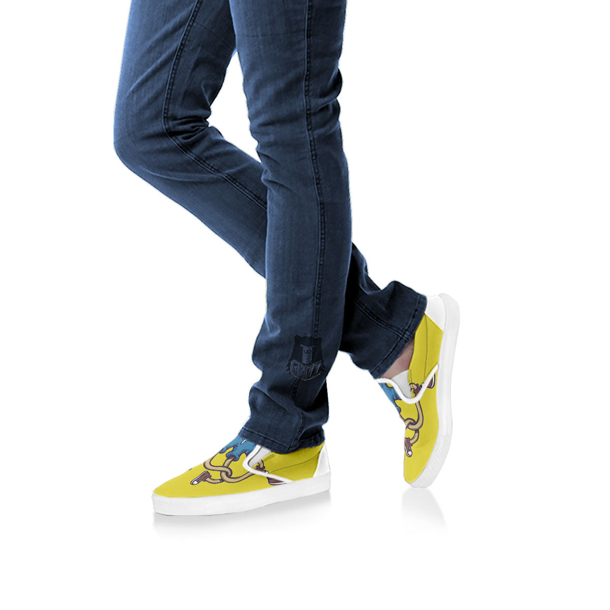 Monster Graffiti Characters Print White Slip On Shoes-grizzshop