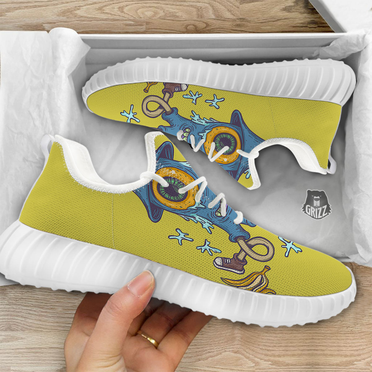 Monster Graffiti Characters Print White Walking Shoes-grizzshop