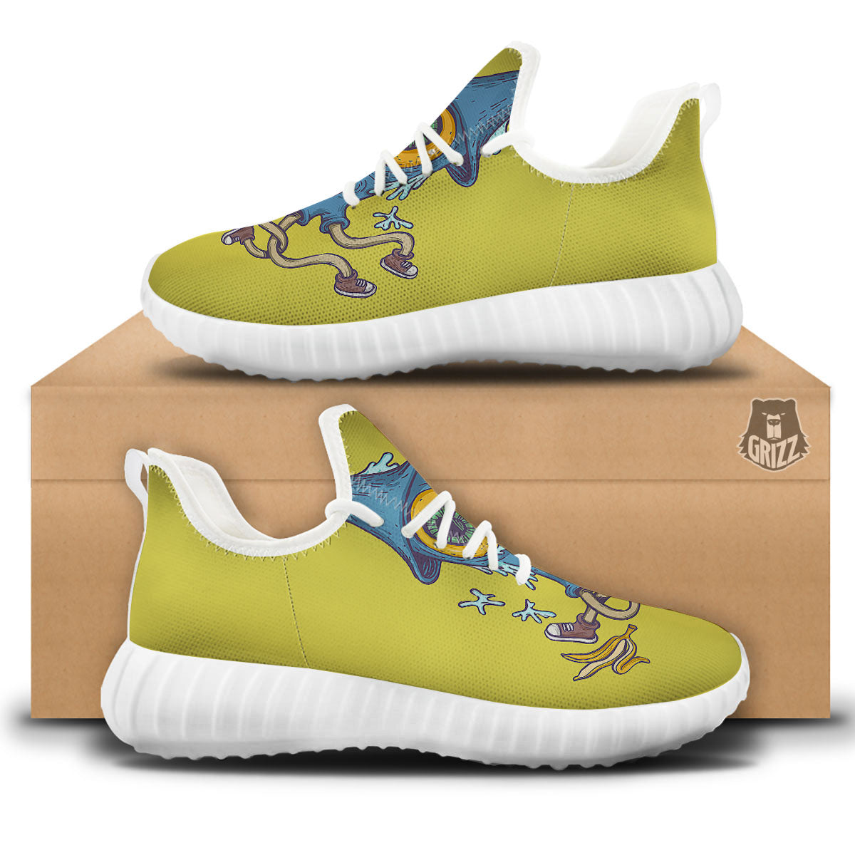 Monster Graffiti Characters Print White Walking Shoes-grizzshop