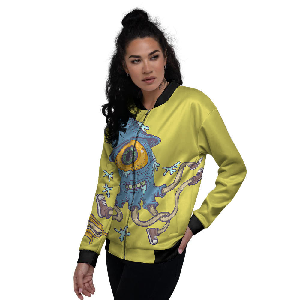 Monster Graffiti Characters Print Women's Bomber Jacket-grizzshop
