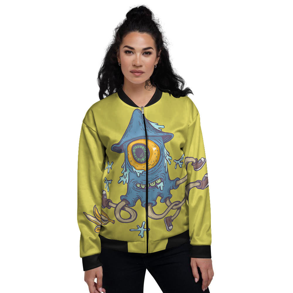 Monster Graffiti Characters Print Women's Bomber Jacket-grizzshop