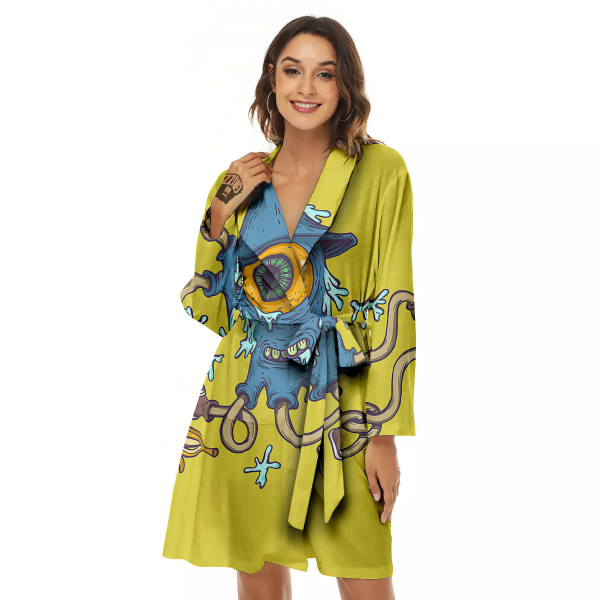 Monster Graffiti Characters Print Women's Robe-grizzshop