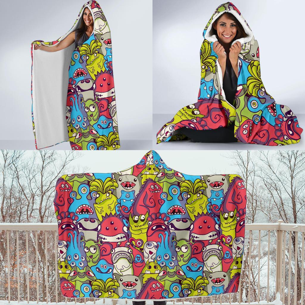 Monster Pattern Print Hooded Blanket-grizzshop