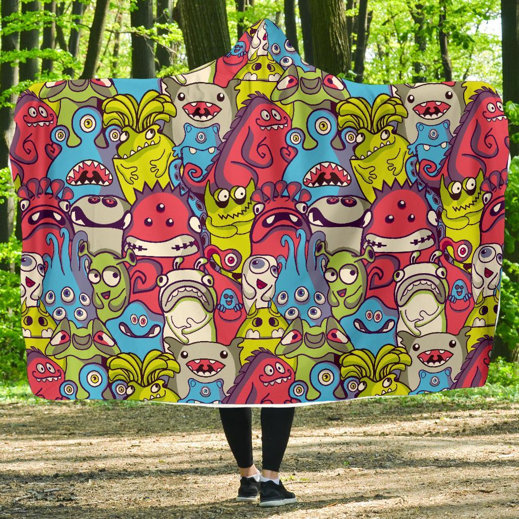 Monster Pattern Print Hooded Blanket-grizzshop