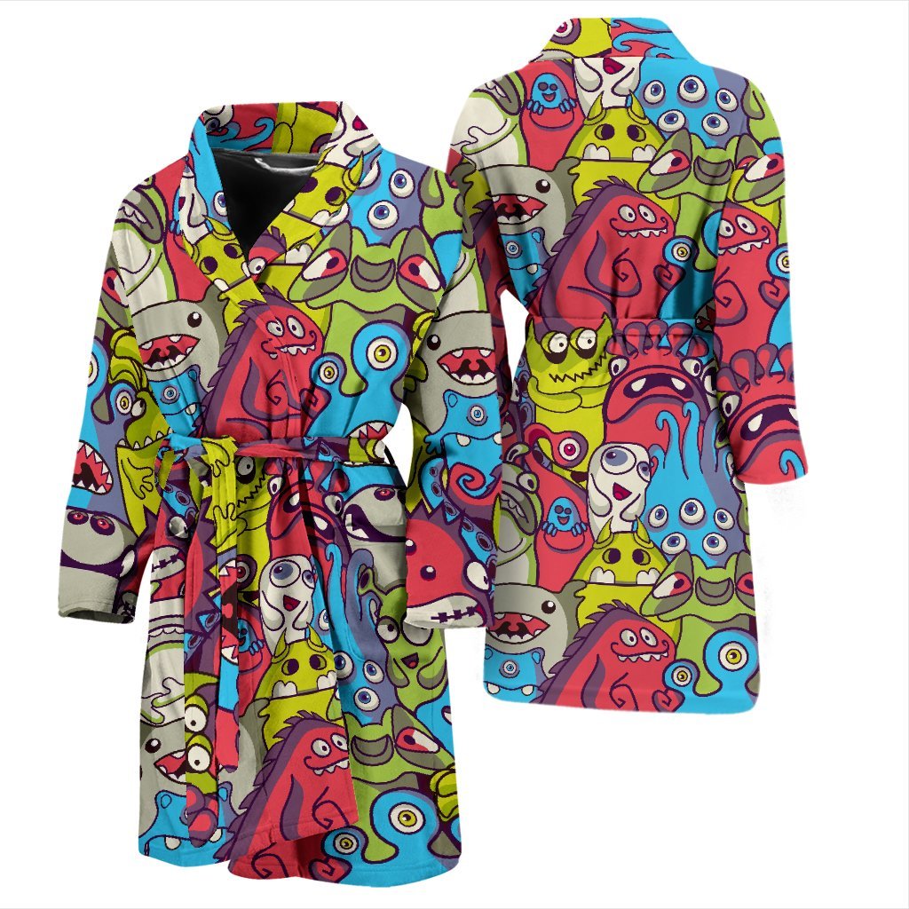 Monster Pattern Print Men Long Robe-grizzshop