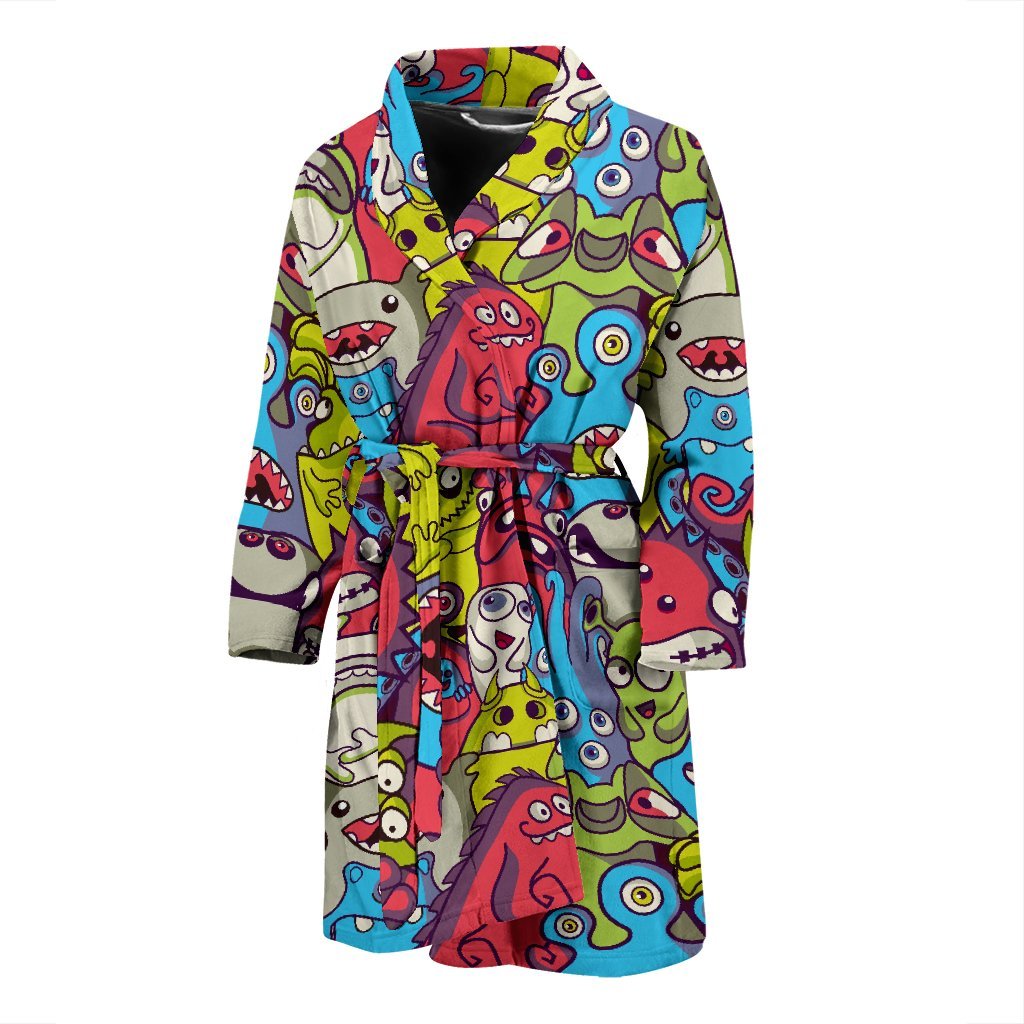 Monster Pattern Print Men Long Robe-grizzshop