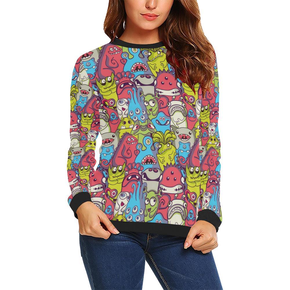 Monster Pattern Print Women Crewneck Sweatshirt-grizzshop