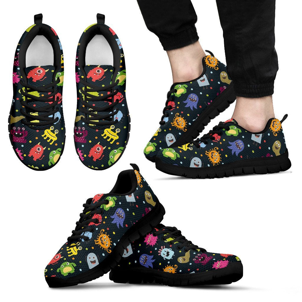 Monster Print Pattern Black Sneaker Shoes For Men Women-grizzshop