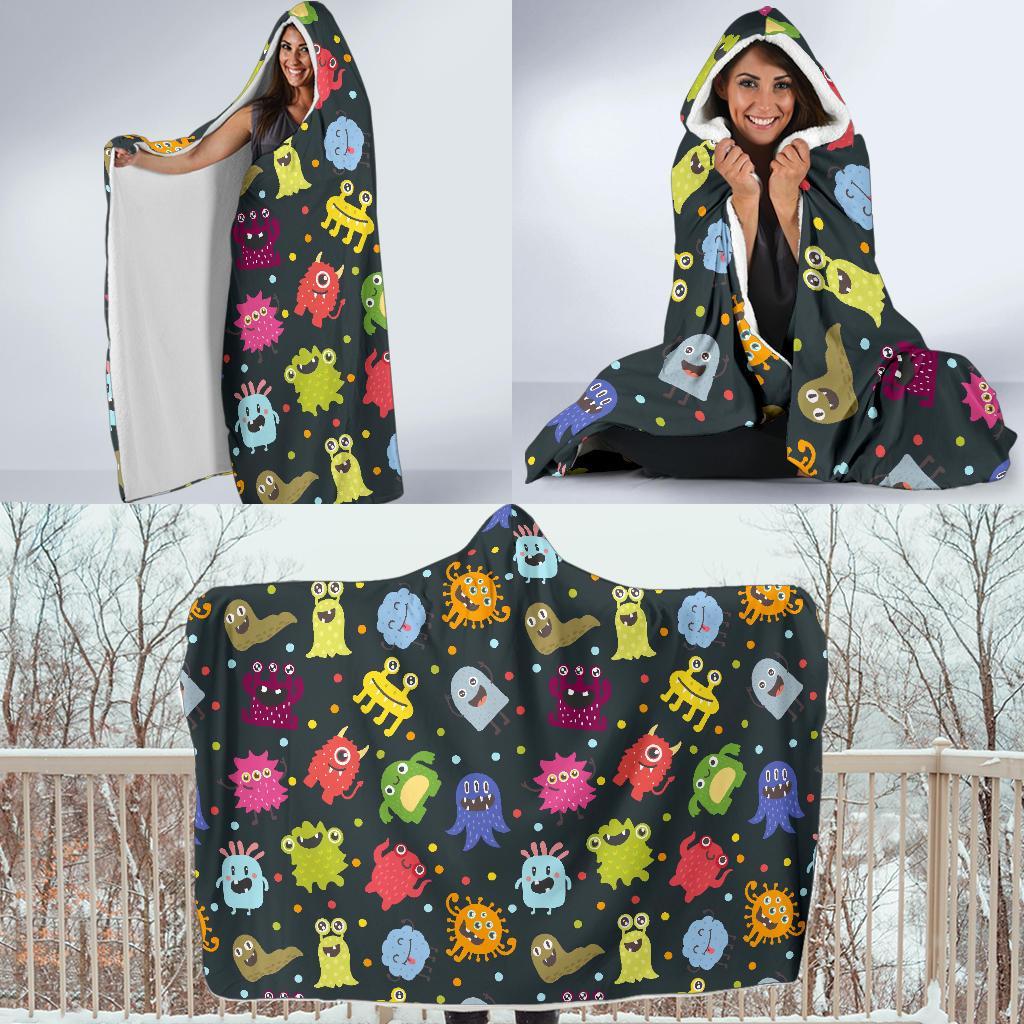 Monster Print Pattern Hooded Blanket-grizzshop
