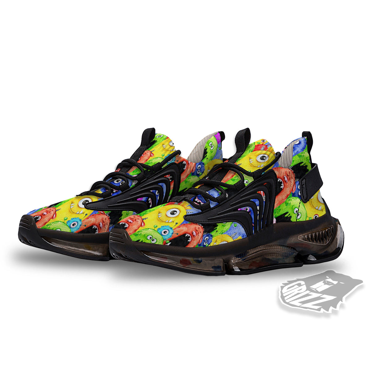 Monster Watercolor Print Pattern Black Gym Shoes-grizzshop