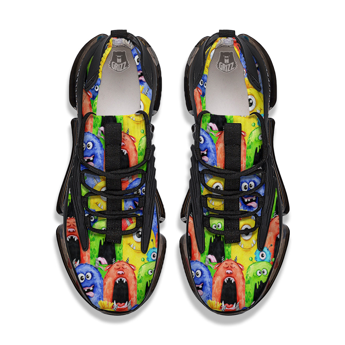 Monster Watercolor Print Pattern Black Gym Shoes-grizzshop