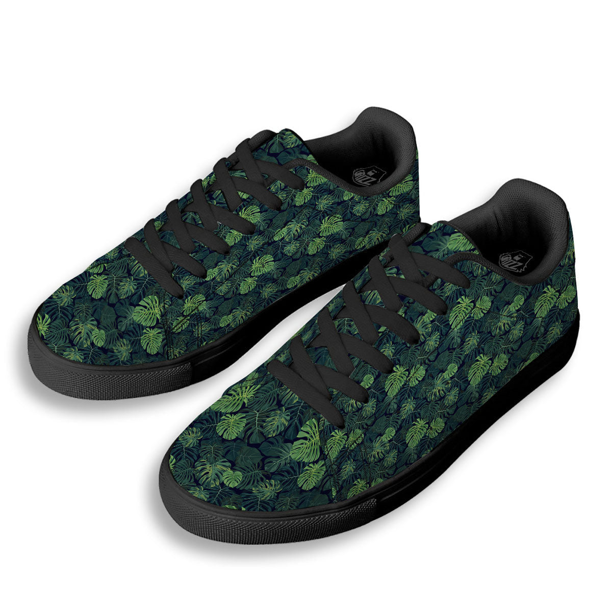 Monstera Green Tropical Print Pattern Black Low Top Sneakers-grizzshop