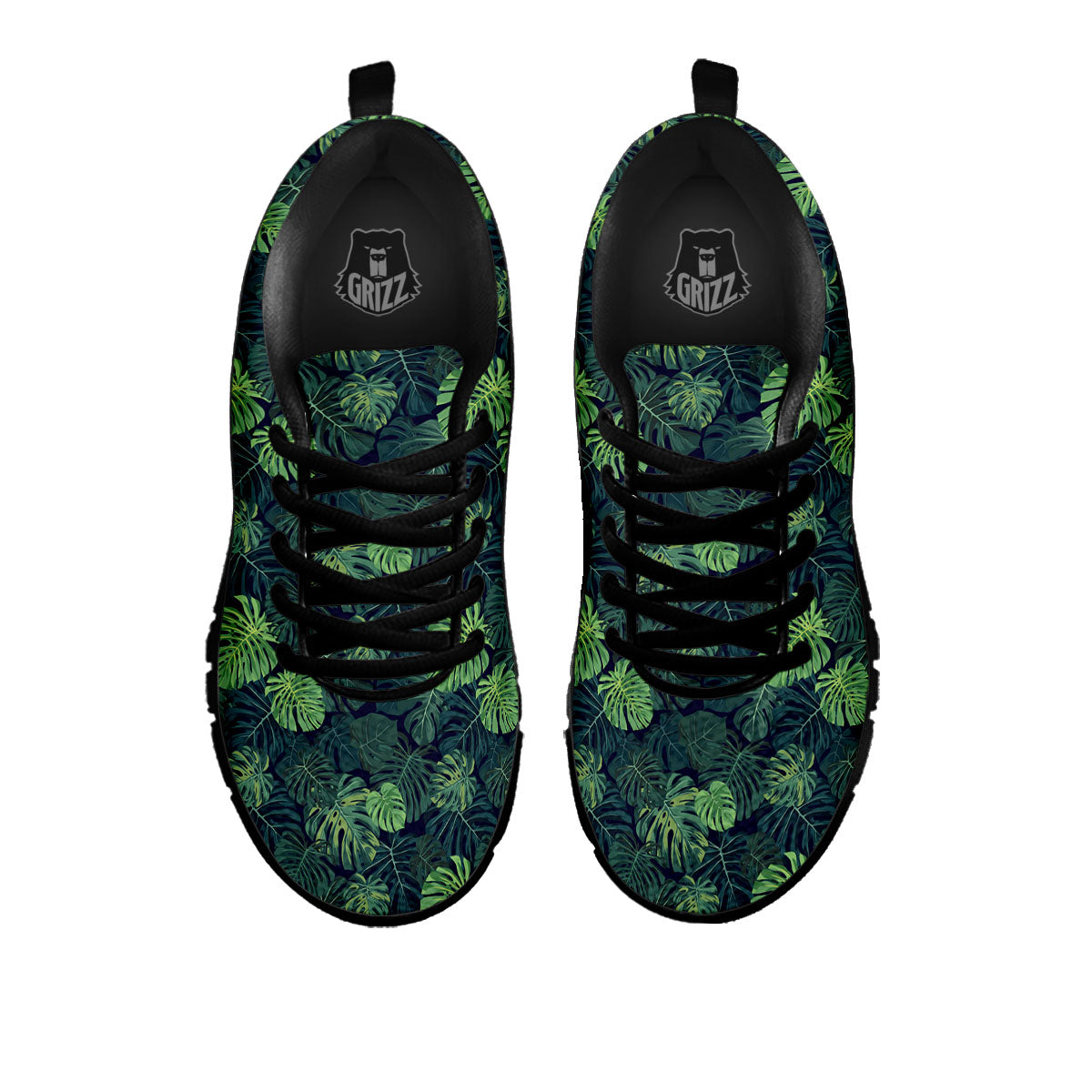 Monstera Green Tropical Print Pattern Black Sneaker-grizzshop
