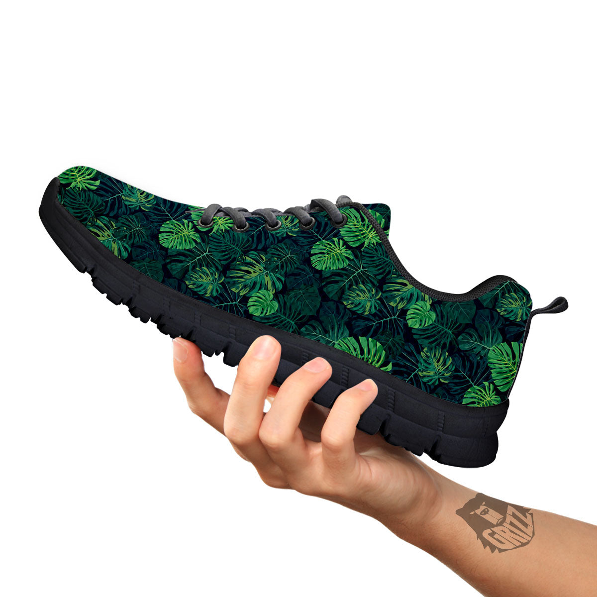 Monstera Green Tropical Print Pattern Black Sneaker-grizzshop