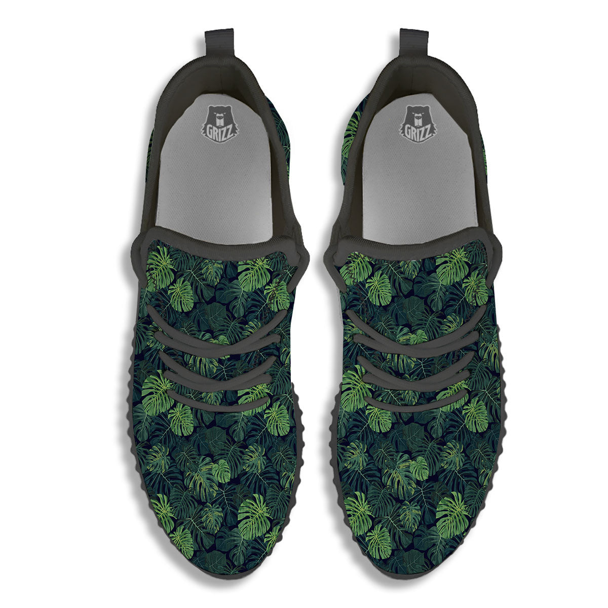 Monstera Green Tropical Print Pattern Black Walking Shoes-grizzshop