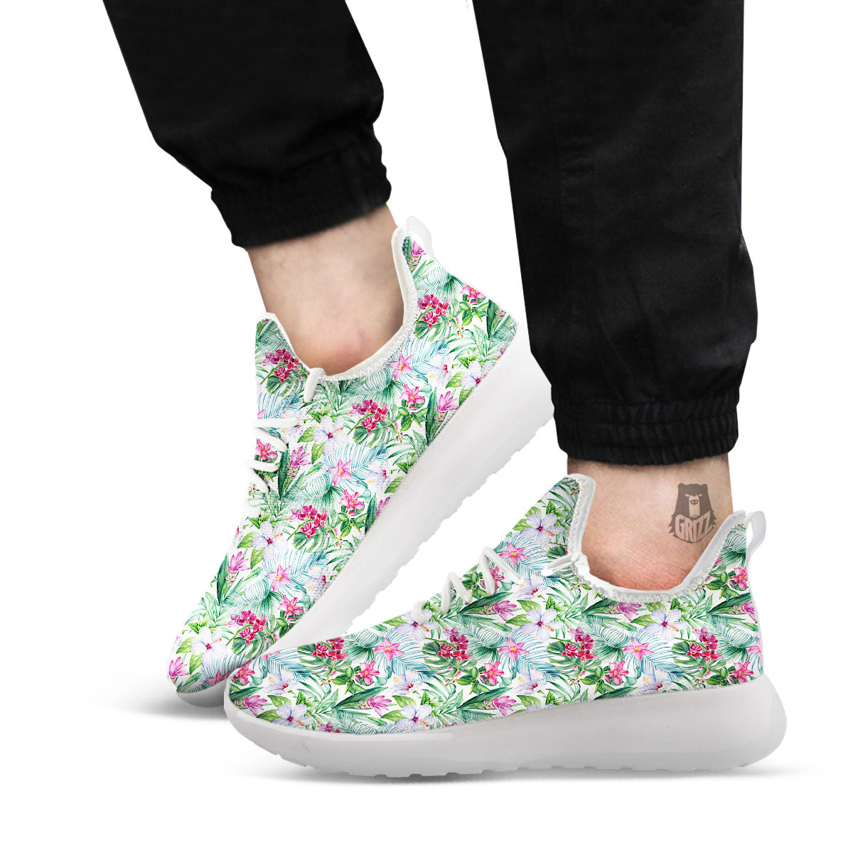 Monstera Hawaii Hibiscus Print Pattern White Athletic Shoes-grizzshop