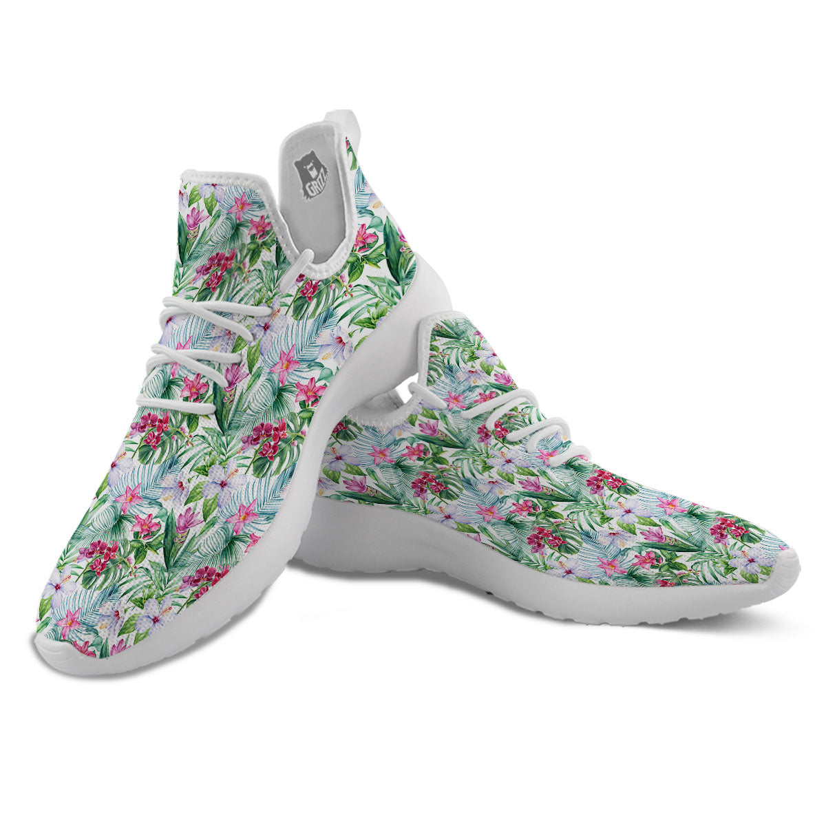 Monstera Hawaii Hibiscus Print Pattern White Athletic Shoes-grizzshop