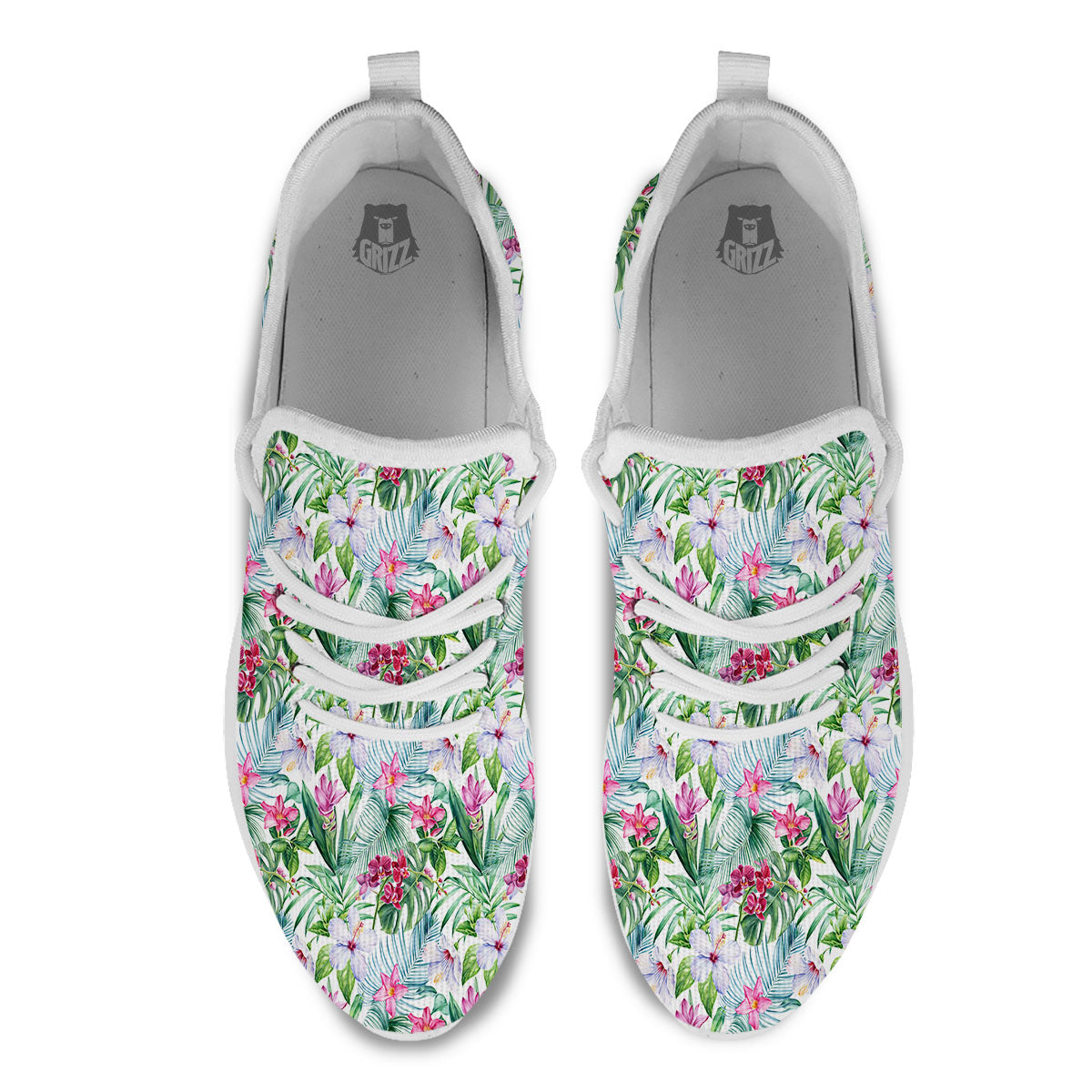 Monstera Hawaii Hibiscus Print Pattern White Athletic Shoes-grizzshop