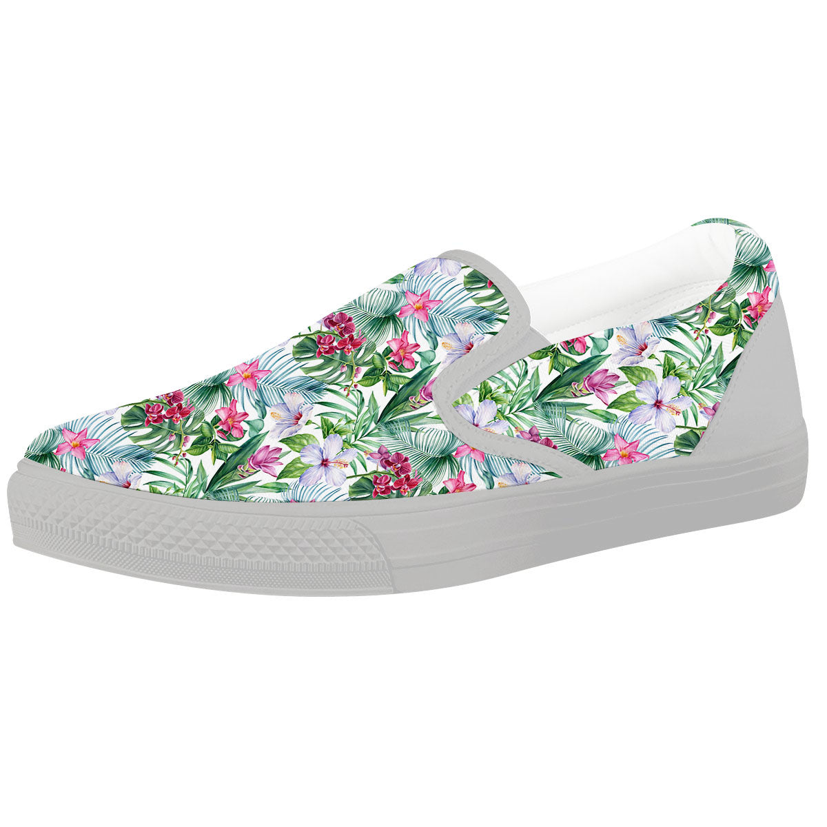 Monstera Hawaii Hibiscus Print Pattern White Slip On Shoes-grizzshop