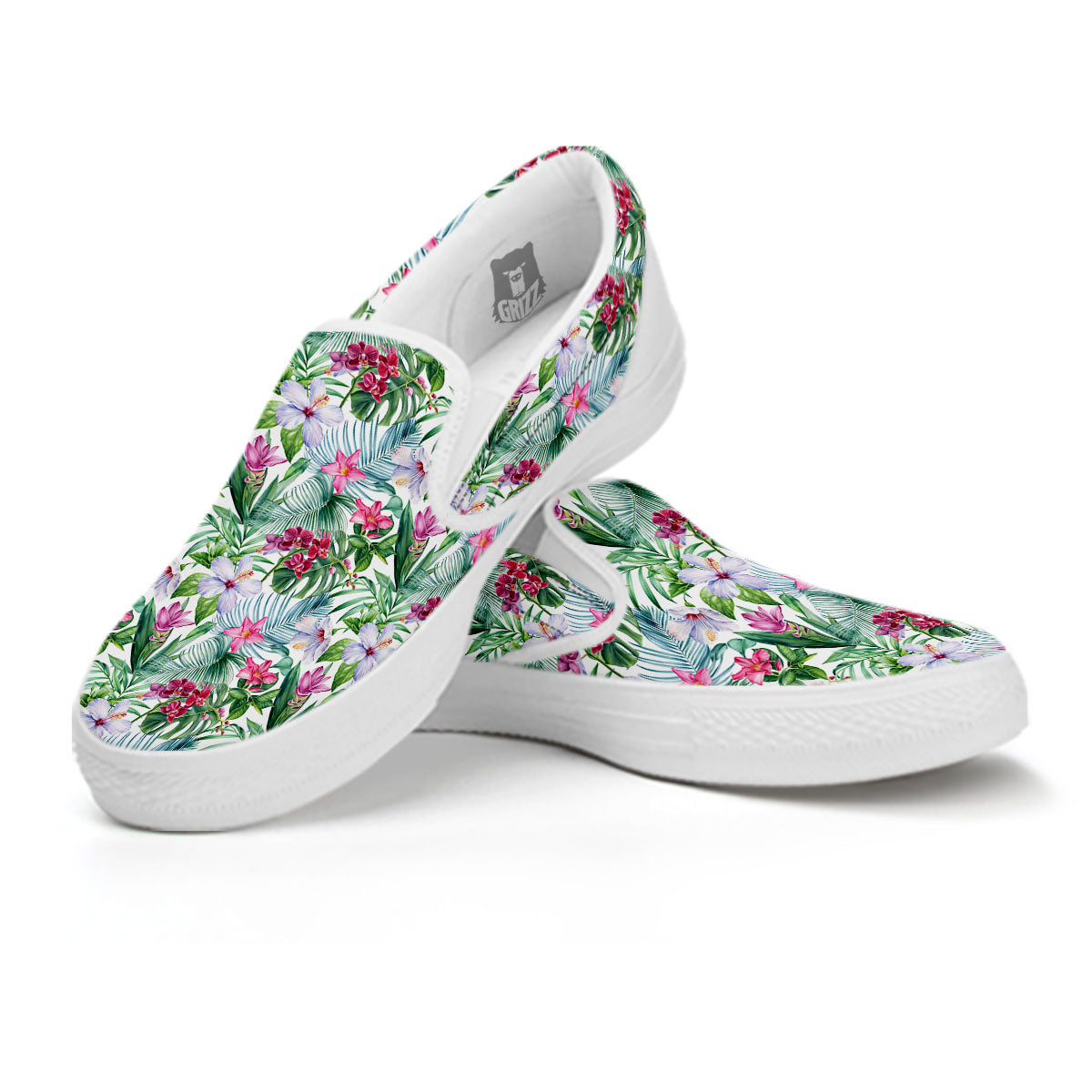 Monstera Hawaii Hibiscus Print Pattern White Slip On Shoes-grizzshop