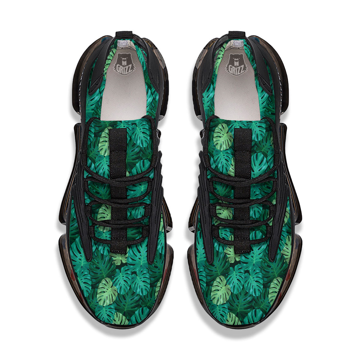 Monstera Leaf Green Print Black Gym Shoes-grizzshop