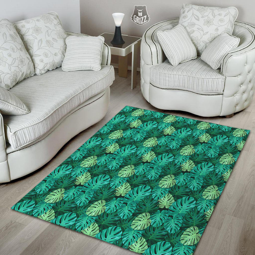 Monstera Leaf Green Print Floor Mat-grizzshop