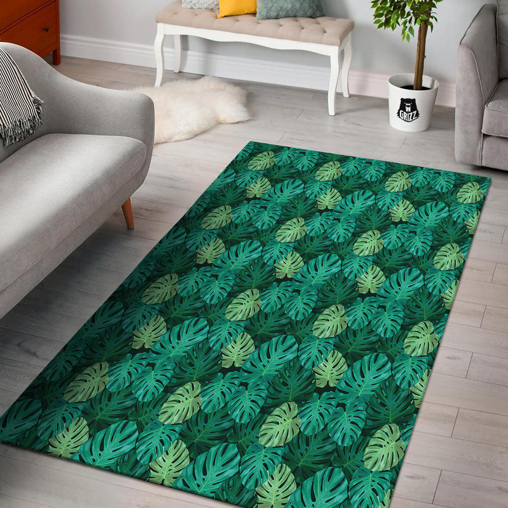 Monstera Leaf Green Print Floor Mat-grizzshop