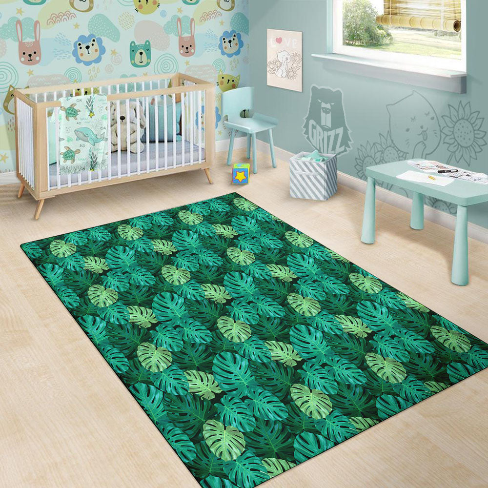 Monstera Leaf Green Print Floor Mat-grizzshop